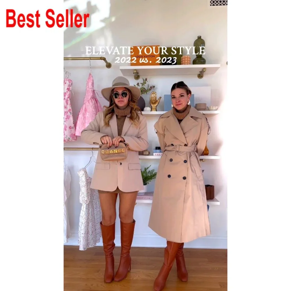 Oversized Long Trench Coat Double Breasted Lapel Windproof Overcoat with Belt - Picture 5 of 7